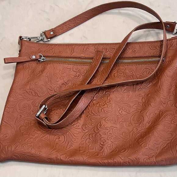 Antonio Cristiano Floral Embossed Leather Crossbody‎ Clutch Bag Made in Italy - Picture 1 of 7